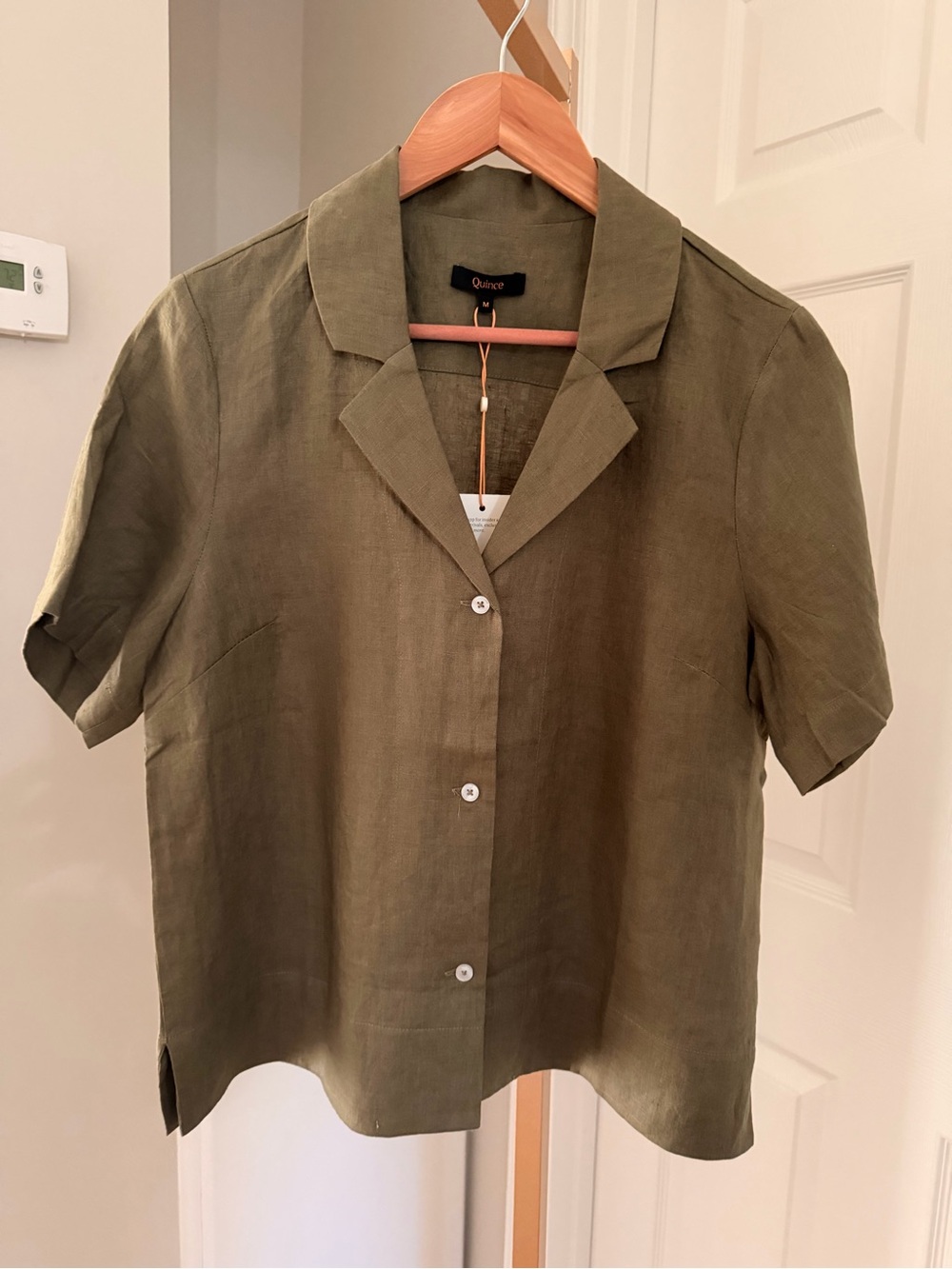 NWT Quince 100% European Linen Short Sleeve Shirt Bayberry Olive Size M